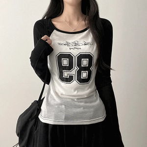 Yukang Vintage Number Color Block Long Sleeve T-shirt