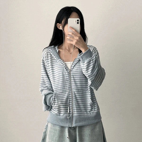 Rimming Stripe Striped Hooded Zip-up