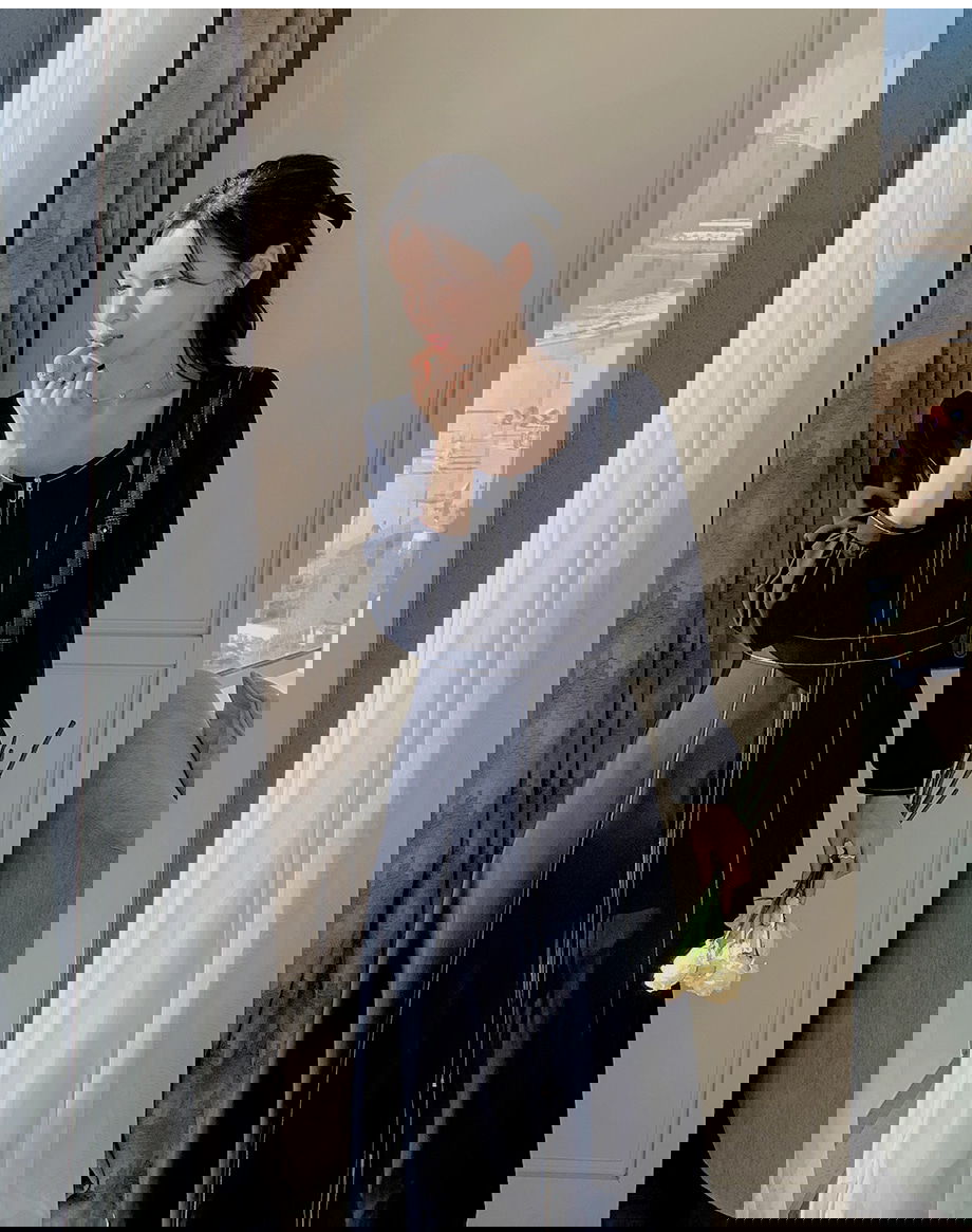리리앤코 로엔비 스티치 집업 스퀘어넥 롱 원피스