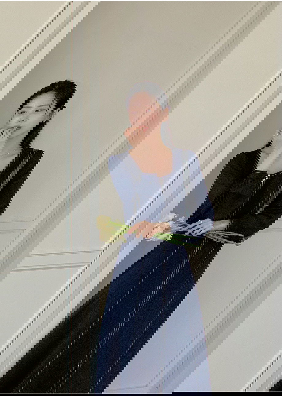 리리앤코 로엔비 스티치 집업 스퀘어넥 롱 원피스