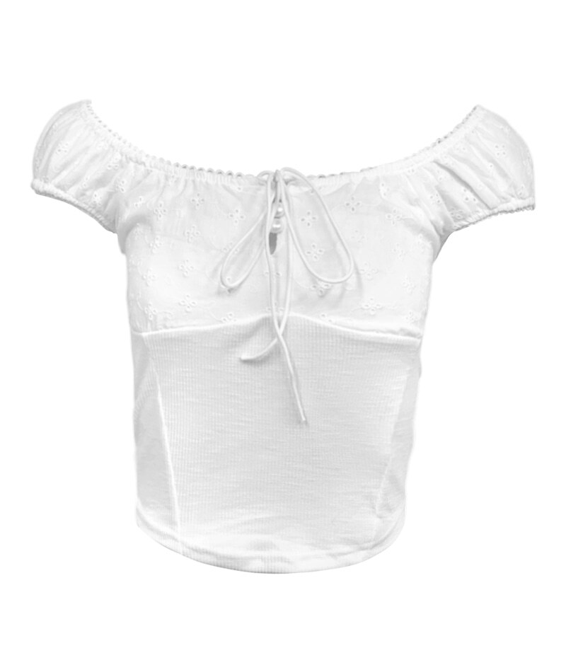 Donna Eyelet Shirring T-shirt