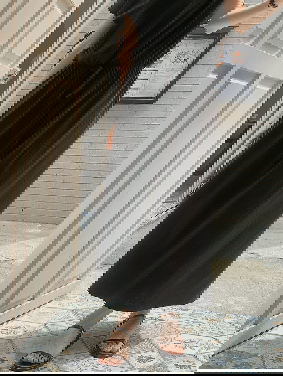 리리앤코 루딜리프 코튼 밴딩 루즈핏 롱 원피스