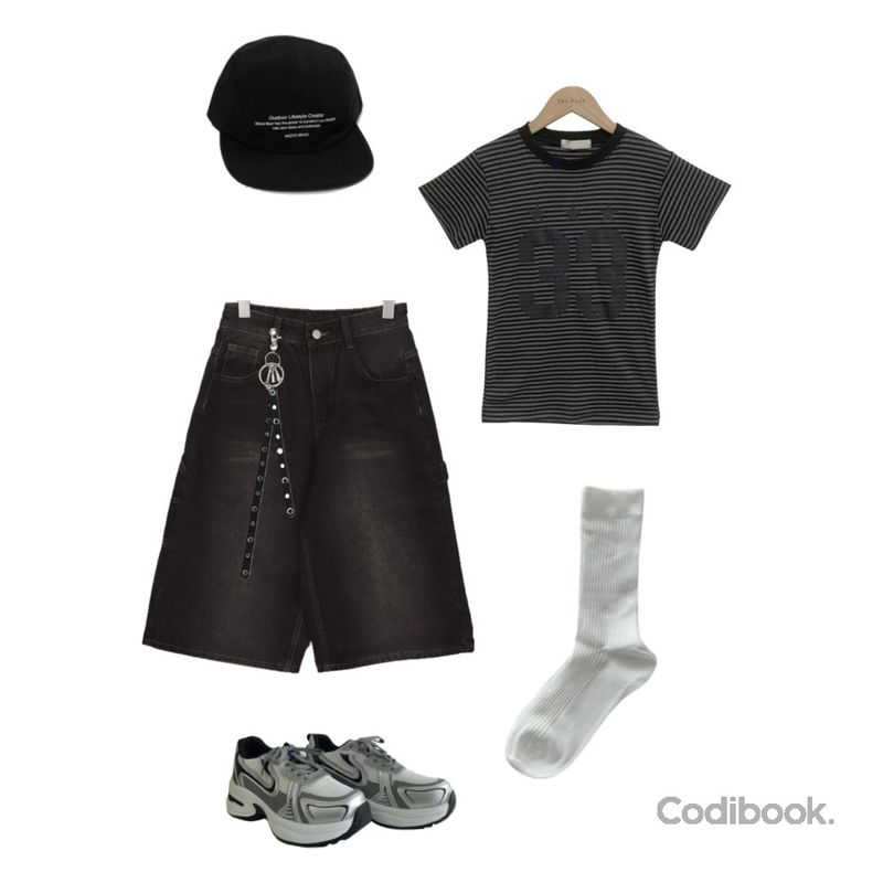 wannabemuse 6CM 통굽 어글리 스니커즈 운동화 신발 메쉬 스포티 캐주얼 헬스화 러닝화 데일리 실버 개강룩 새내기룩 봄 1COL 5SIZE,From Beginning 마운트 레터링 캠프캡 (4color),ondeed 슈핀 카펜터 포켓 버뮤다 반바지 데님 팬츠등을 매치한 코디