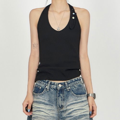 Button Kitsch Halterneck Sleeveless SL014