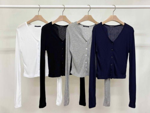 Tencel Ribbed V-Crop Cardigan