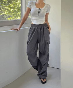 Freeze Summer High-Waisted Rustling Cargo Wide Jogger Training Long Pants