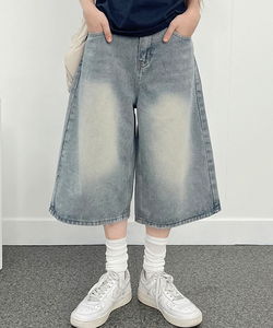 Catbrush back banding Bermuda denim pants