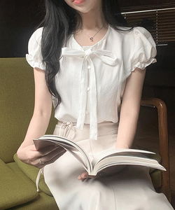 Weave Ribbon Double-Sided Puff Blouse