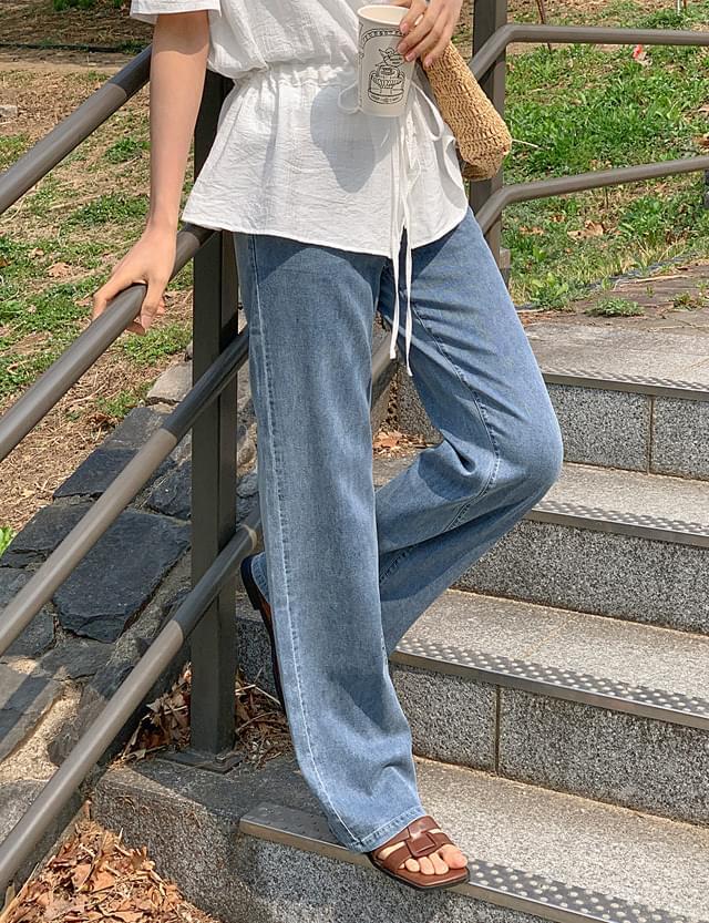 アイシウォネ セミワイドヒドゥンバンディングサラサラデニムパンツ (当日発送)