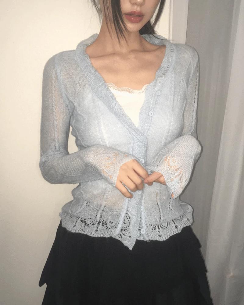 Monet Sheer Frill Knitwear Cardigan (Ships Today)