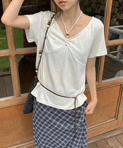 サエナウッドシャーリングストラップホルターネック半袖Tシャツ