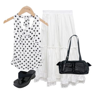 skirt,sleeveless,sandals 코디
