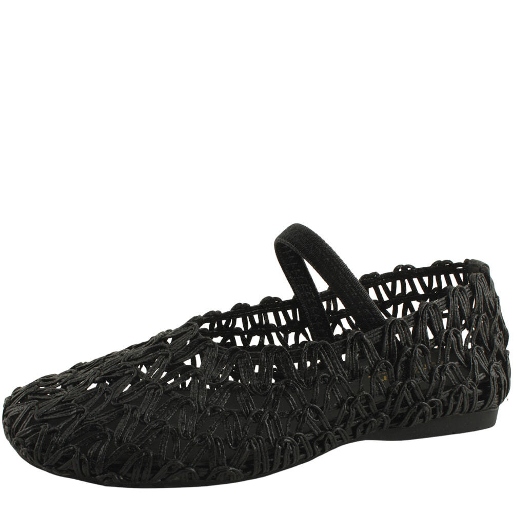 Mesh Mary Jane Summer Flats in Black
