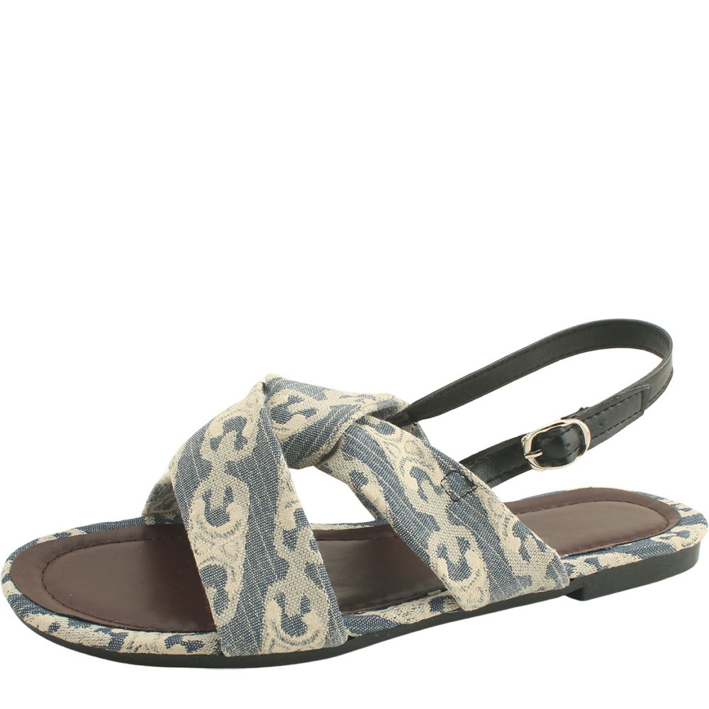 Denim chain pattern cross slingback flat sandals