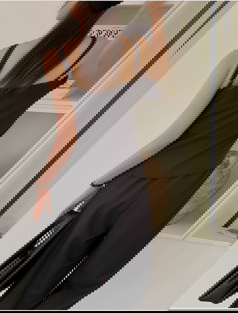 리리앤코 안데린슈 링클 골지 스판 뷔스티에 밴딩 와이드 팬츠 투피스 세트(끈조절)