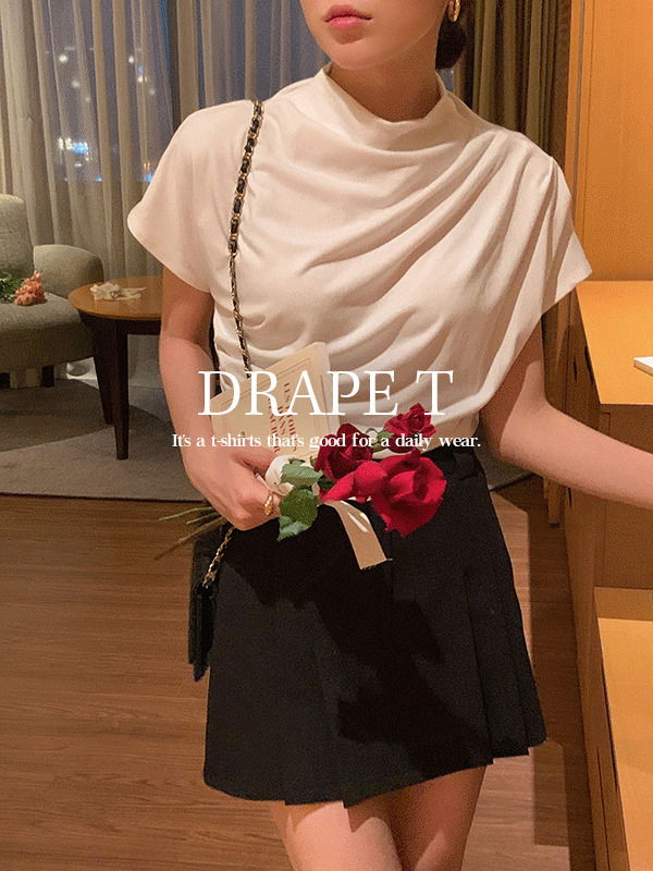 Drape shirring guest look summer short sleeve blouse t-shirt