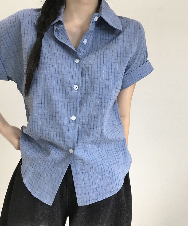 Ginther Check Roll-up Short-Sleeve Shirt Blouse