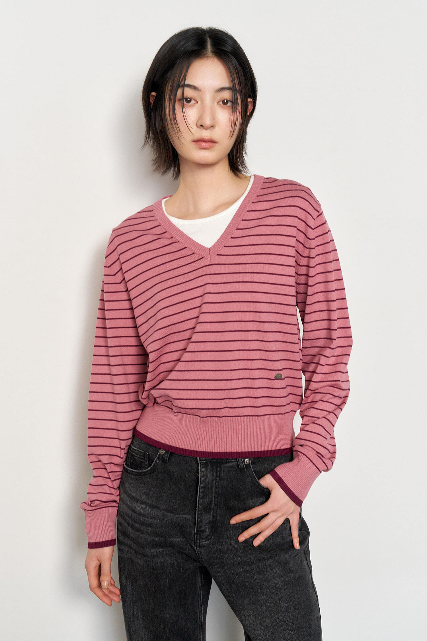 WOMAN V-Neck striped pullover