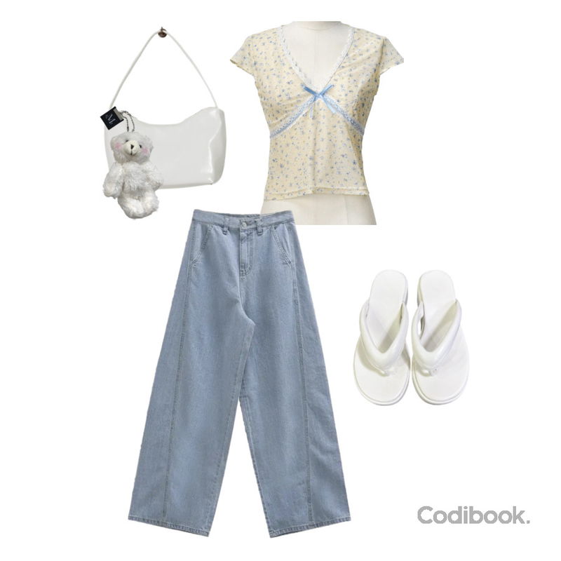 binary01 심플 시엔 토트백,MUCENT MUCENT SIGNATURE KEY RING 무센트 시그니처 키링,byclothes 헤잇 통굽 플립플랍등을 매치한 코디