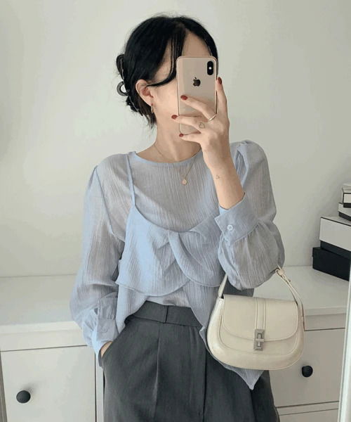 Frilly Ruffle Bustier Set Blouse P000BNWG