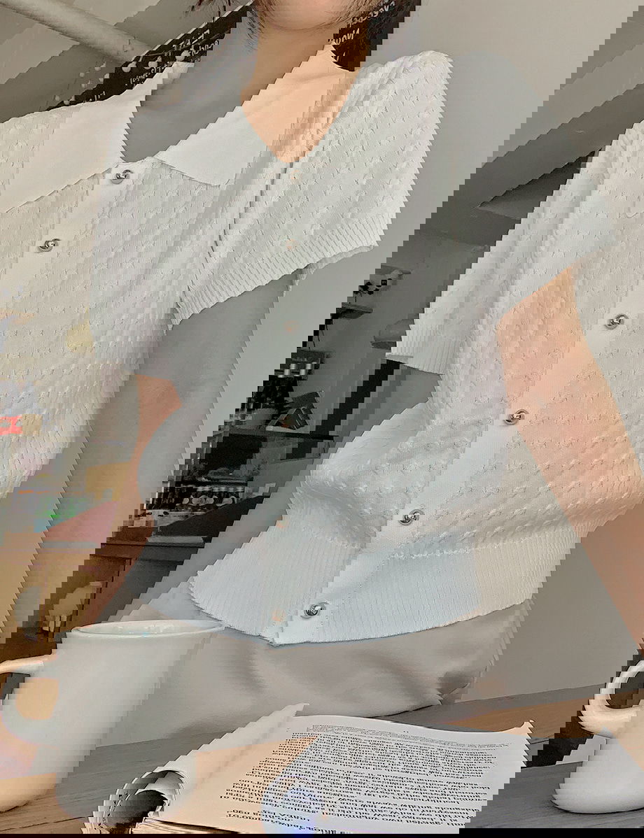 켄더리븐 케이블 카라 니트 가디건