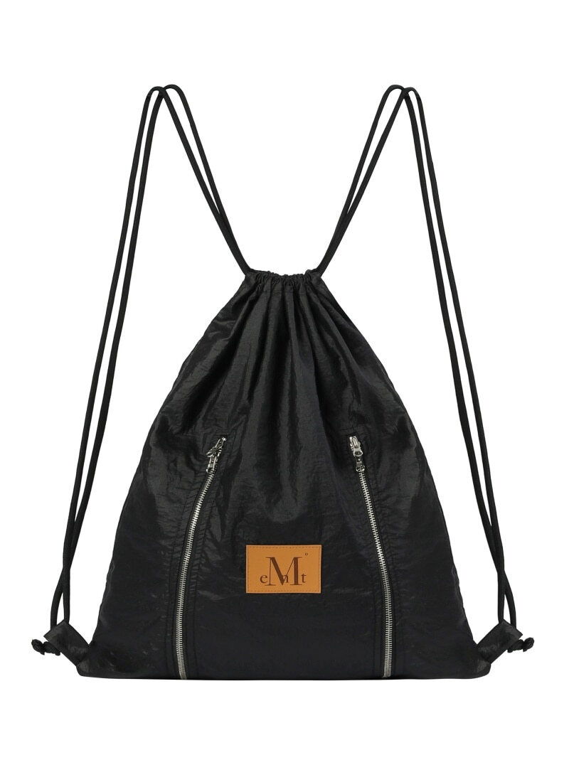 TATIA LEATHER PATCH ZIPPER POINT GYM SACK UNISEX 타티아 레더 패치 지퍼 포인트 짐색 남녀공용