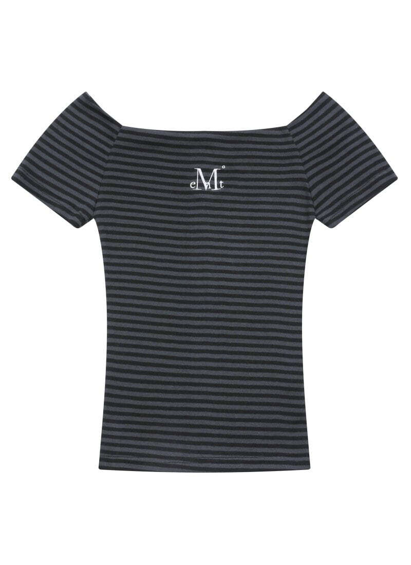 EMMA OFF SHOULDER STRIPE SLIM FIT HALF T 엠마 오프숄더 스트라이프 슬림 핏 반팔 티