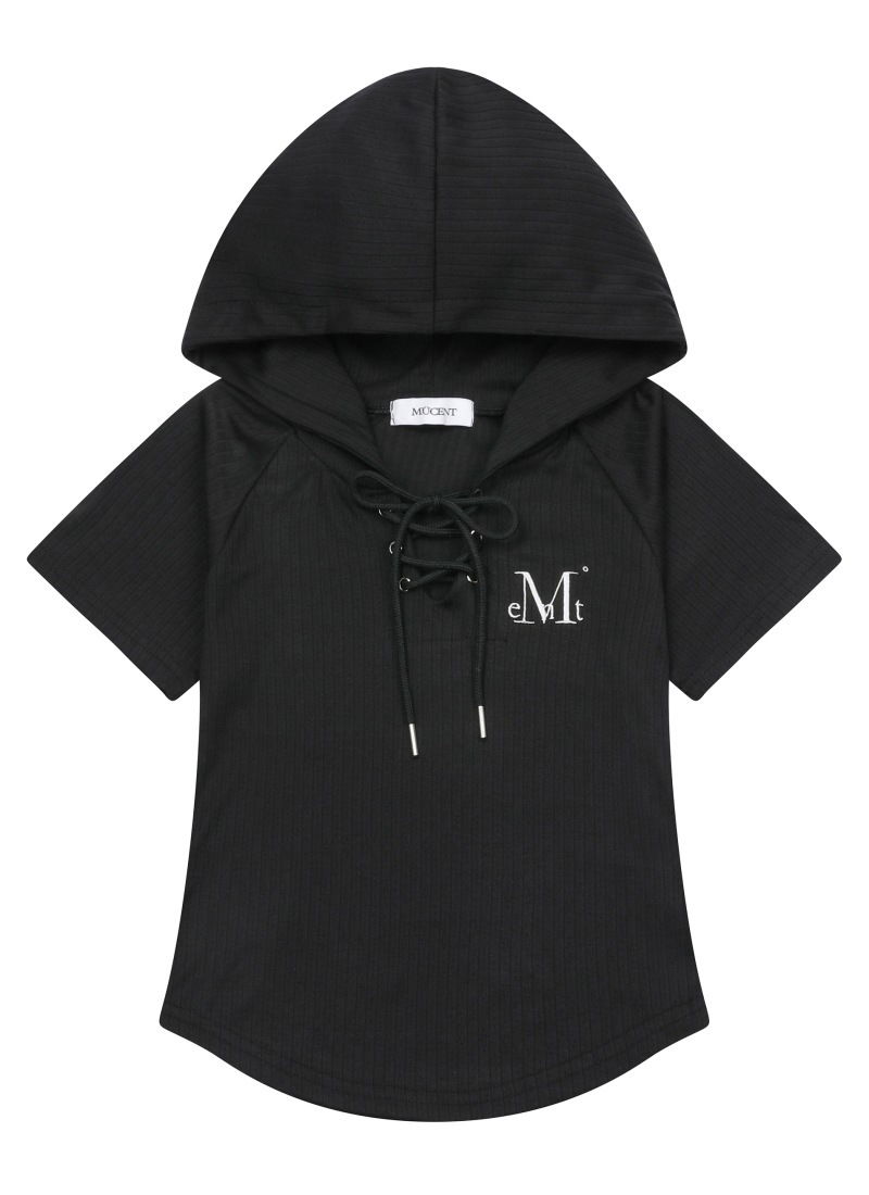 AMANE PUNCHING EYELET RAGLAN HALF HOOD T (2Color) 아마네 펀칭 아일렛 나그랑 반팔 후드 티 (2컬러)