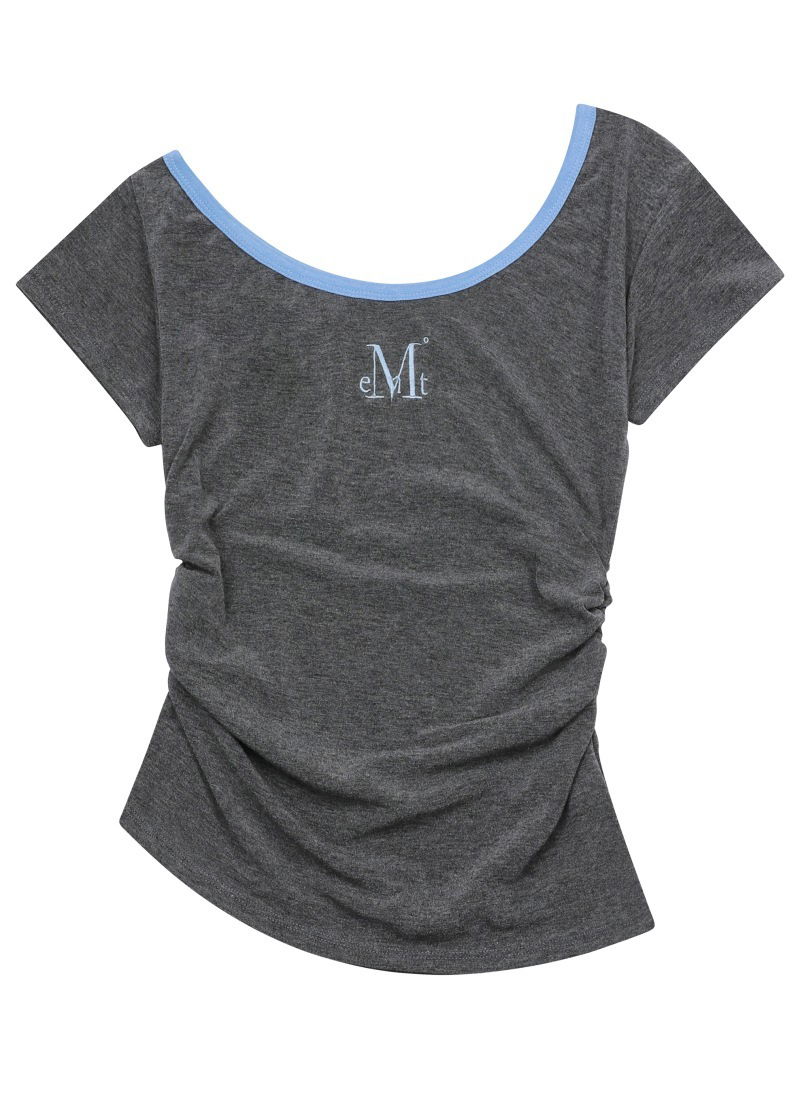 VIOLA ONE SHOULDER UNBALANCE SHIRRING HALF T (2Color) 비올라 원 숄더 언발란스 셔링 반팔 티 (2컬러)