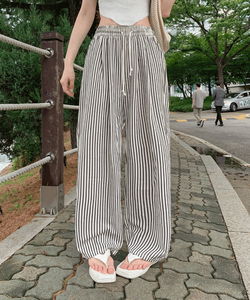 Striped banding wide pants