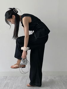 縫線丹寧背心褲套裝