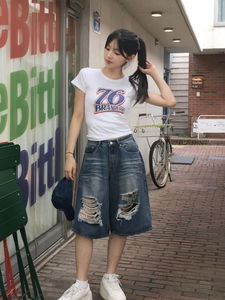 破壞風水洗百慕達牛仔褲