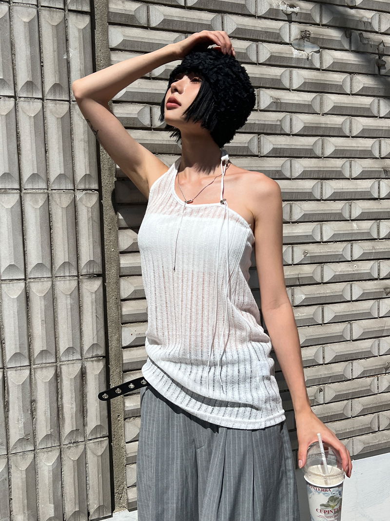 LINEN STRAP HALTER TOP (3color)