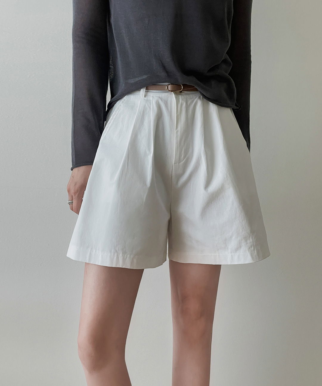 Brittany Summer Basic High-Waist Pintuck Cotton Shorts