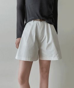 Brittany Summer Basic High-Waist Pintuck Cotton Shorts