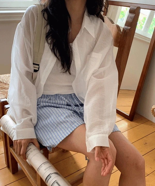 Shining Overfit Boxy-fit Stripe See-through Shirt 2 Colors