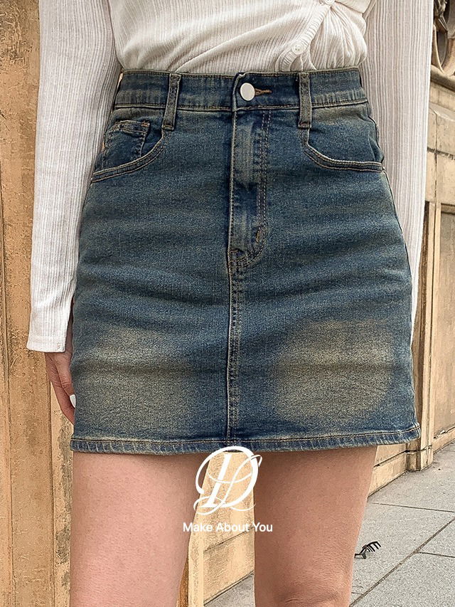 Big size M-4XL firm and tight Spandex hidden banding Faded denim mini skirt pants skirt pants water bomb drenched show