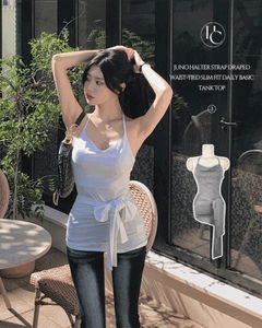 Juno Halter Strap Drape Waist Strap Slim Daily Basic Sleeveless Tee