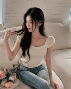 V領方領針織清涼短袖上衣