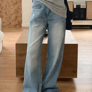 루밀 뒷절개 와이드 데님팬츠