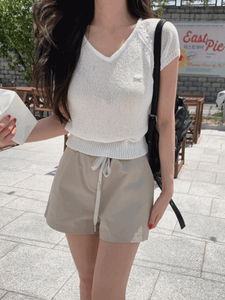 Rene Pendant V-Neck Cap Sleeve Short Sleeve Knitwear (4 colors)