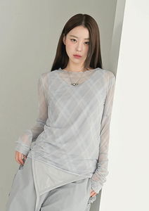 Tenshiz Check See-Through T-Shirt