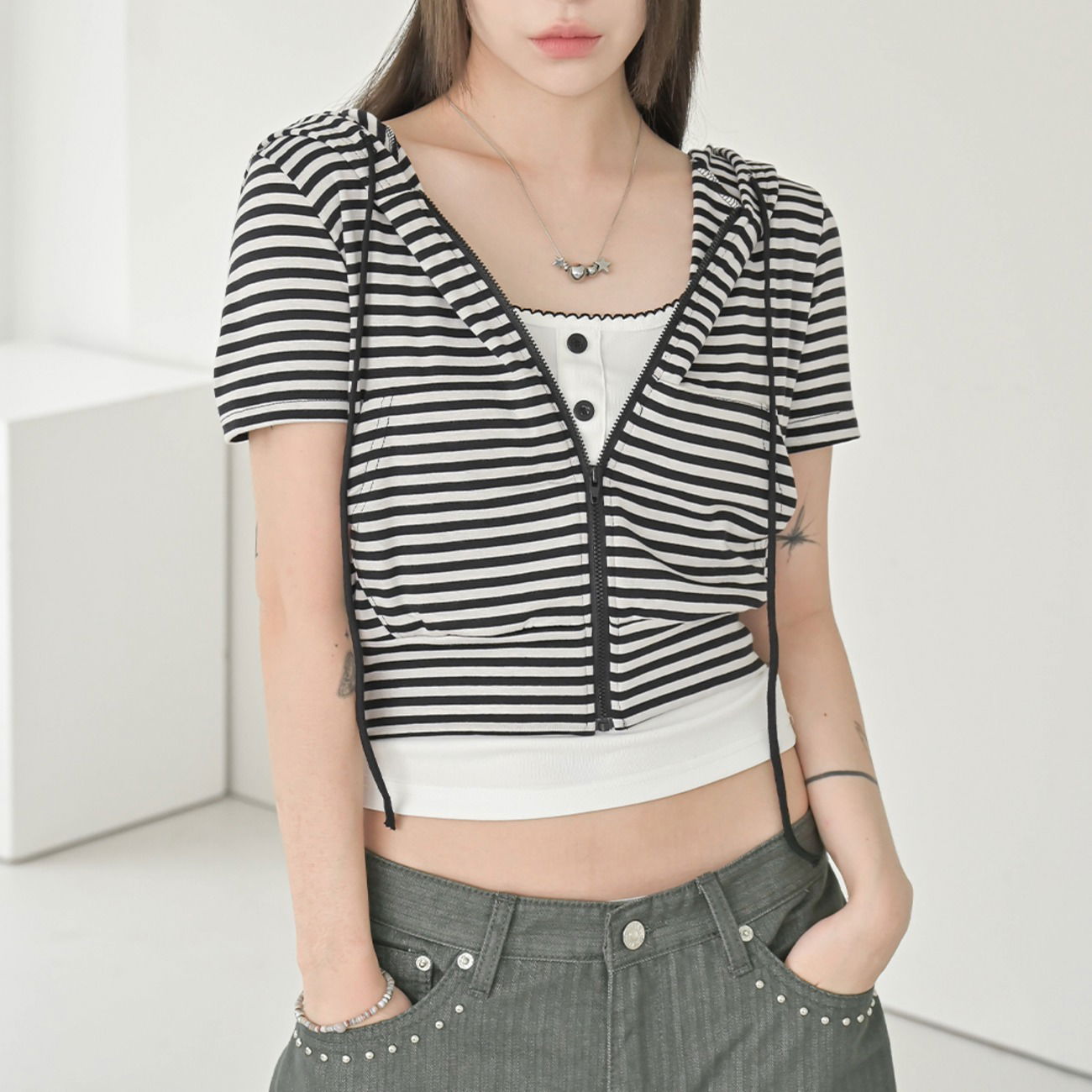Birenden Stripe Hooded Zip-Up