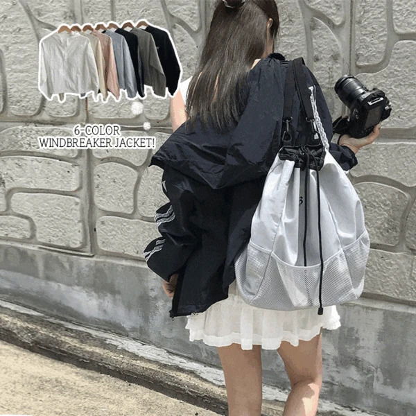Poi Lace Ribbon Embroidery Windbreaker String Hooded Zip-Up