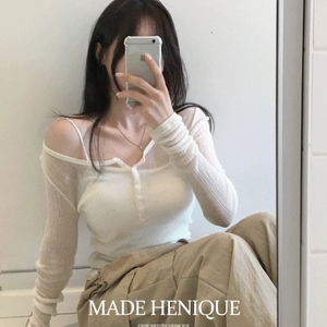 블러 텐셀70% 울30% 버튼 시스루 골지 티셔츠 -5 color