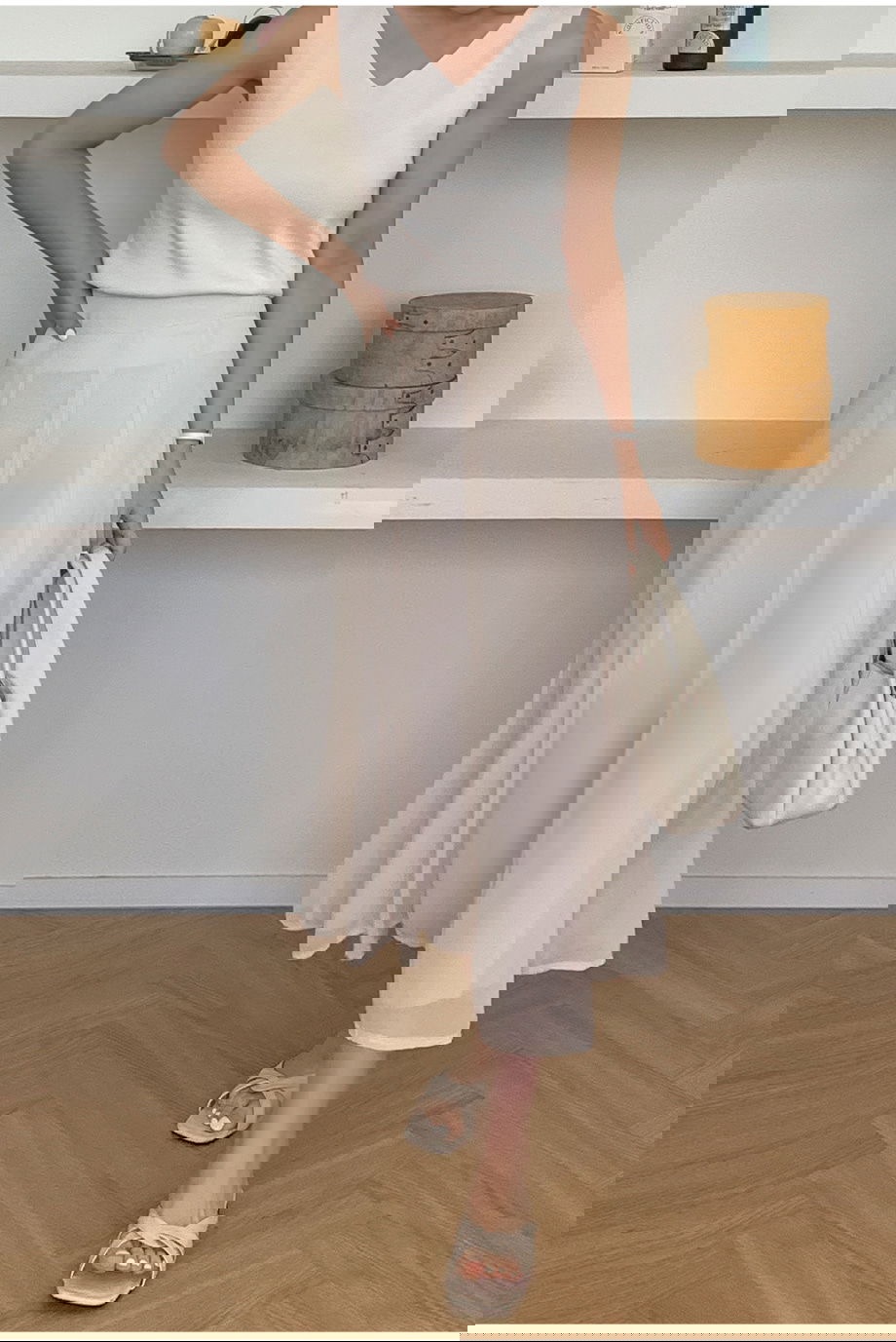 리리앤코 에슈블린 쉬폰 뒷밴딩 앞트임 롱 스커트