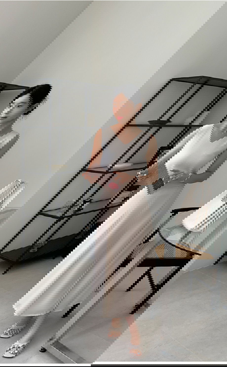 리리앤코 에슈블린 쉬폰 뒷밴딩 앞트임 롱 스커트