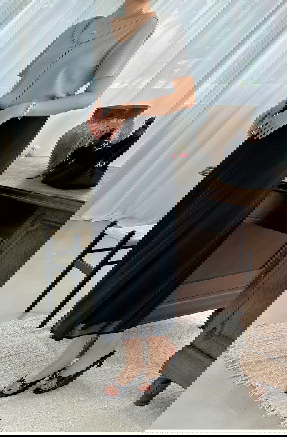 리리앤코 에슈블린 쉬폰 뒷밴딩 앞트임 롱 스커트