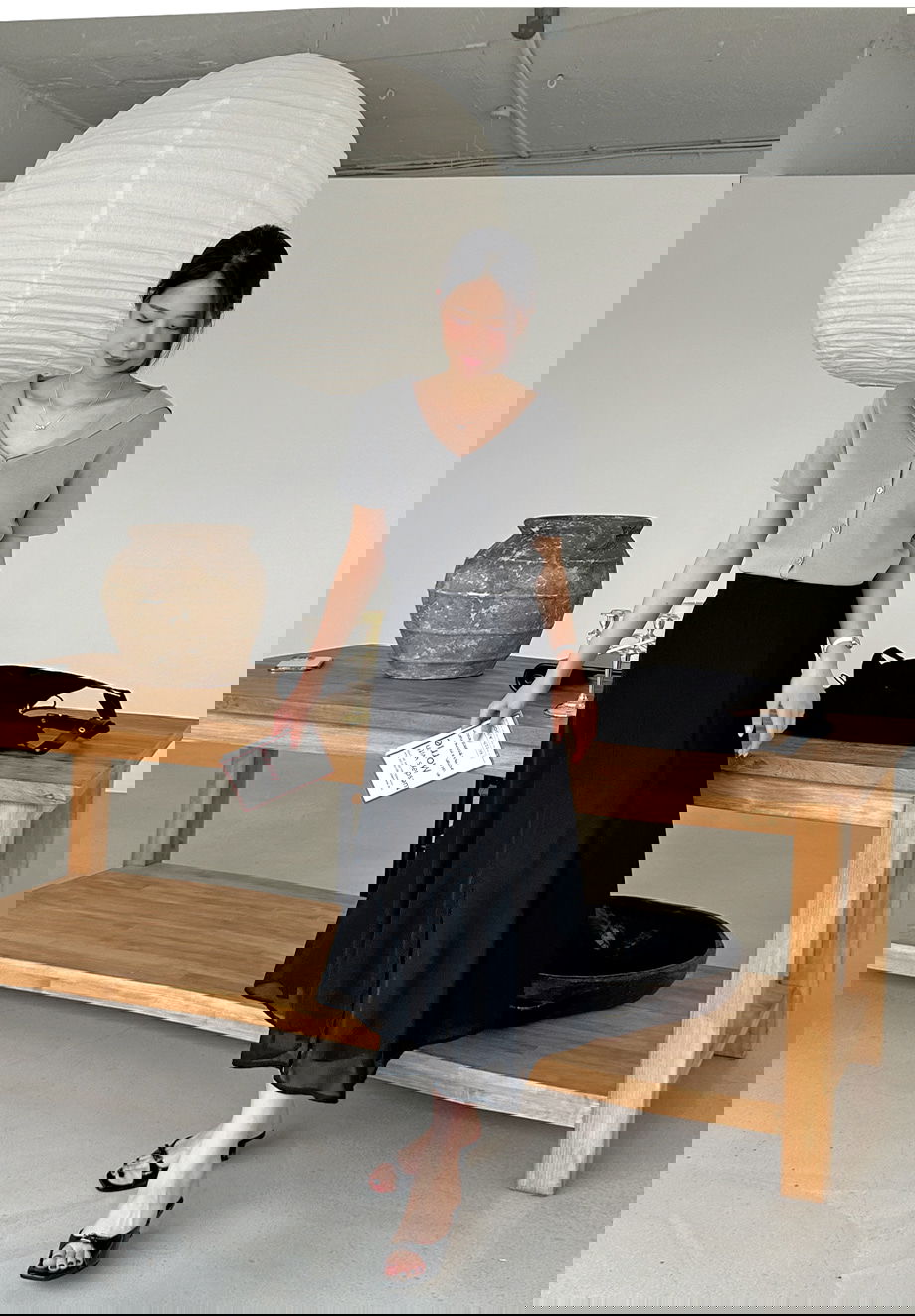 리리앤코 에슈블린 쉬폰 뒷밴딩 앞트임 롱 스커트