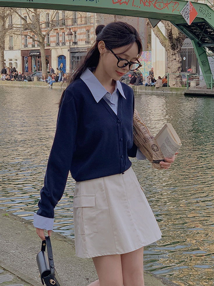 Devenple Wool Shirt Layered Knitwear Cardigan